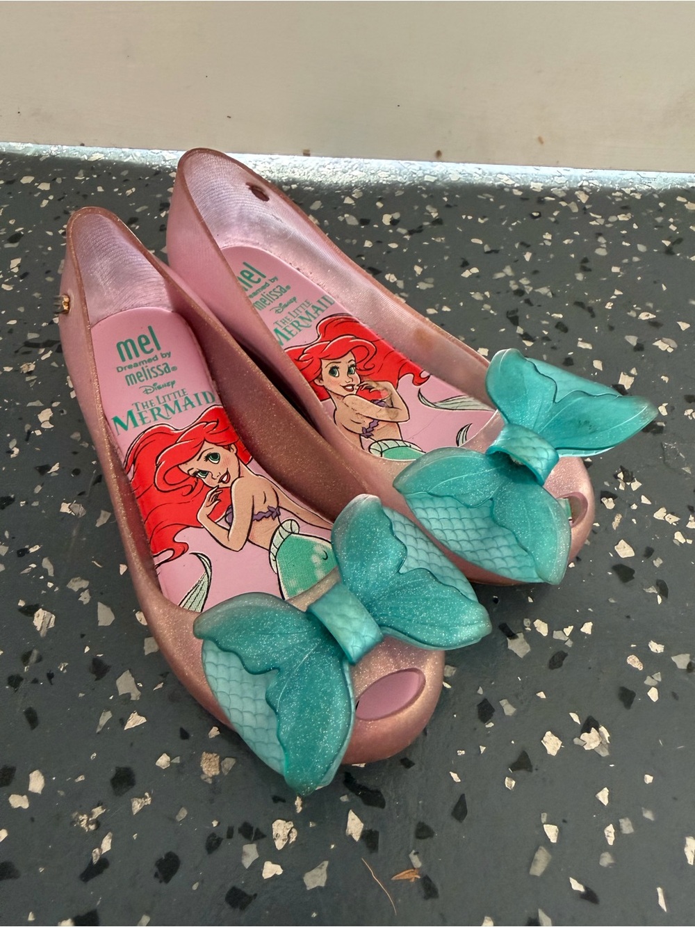 Mel by Melissa Pink Jelly Flats with Teal Mermaid-Tail Bow